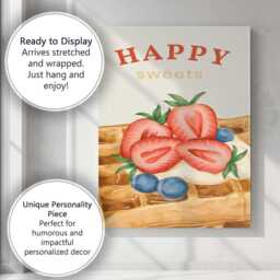 strawberry Waffle Sweet Dessert Watercolour Illustration Canvas Wall Art Print Decor Picture Ready To Hang - thumbnail 3