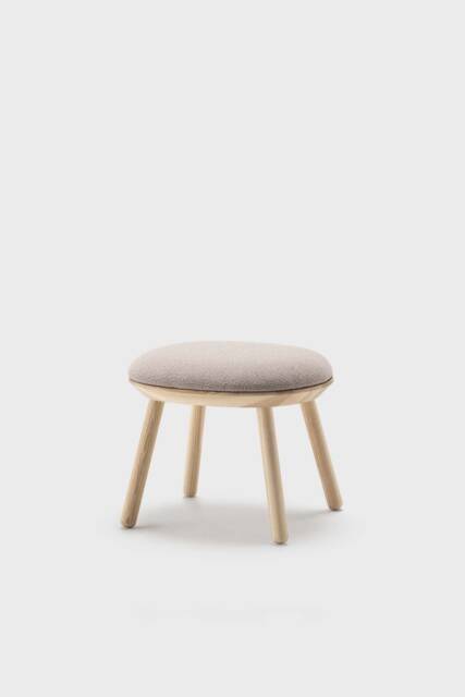 Beige Wool Ottoman Scandinavian Style Ash Wood Base - image 1