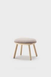 Beige Wool Ottoman Scandinavian Style Ash Wood Base
