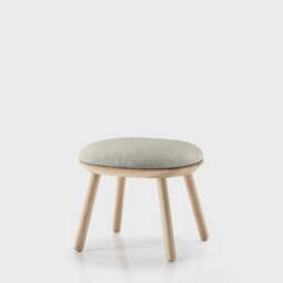 Beige Wool Ottoman Scandinavian Style Ash Wood Base - thumbnail 2