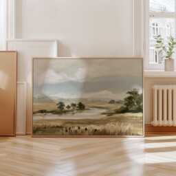 River Meadow Poster, Neutral Landscape Print, Country Wall Art, Paper - thumbnail 4