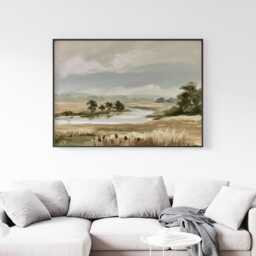 River Meadow Poster, Neutral Landscape Print, Country Wall Art, Paper - thumbnail 3