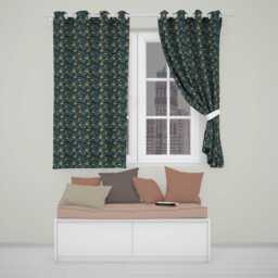 Luxury Ornate Blue Gold Floral Hearts Seamless Pattern Readymade Eyelet Ring Top Thermal 100% Blackout Curtains - thumbnail 1