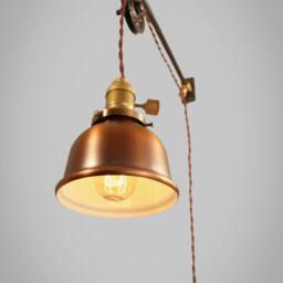 Vintage Industrial Pulley Sconce - Copper Dome Shade Wall Mount Light Machine Age Trouble Lamp Lighting - thumbnail 3