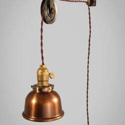 Vintage Industrial Pulley Sconce - Copper Dome Shade Wall Mount Light Machine Age Trouble Lamp Lighting - thumbnail 2