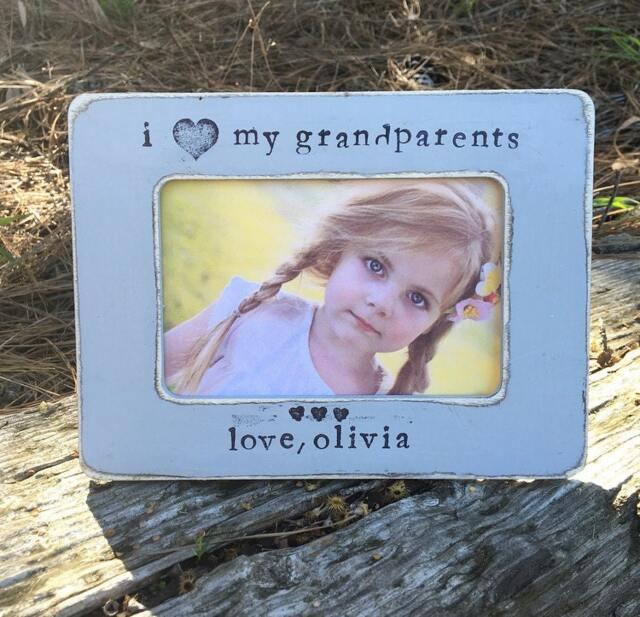 Personalized Grandparents Picture Frame Hand Stamped Vintage Style - image 1