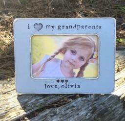 Personalized Grandparents Picture Frame Hand Stamped Vintage Style - thumbnail 1