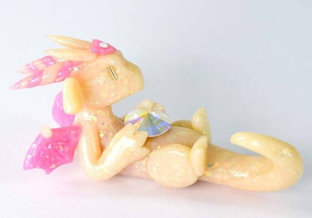 October Birthstone Dragon Figurine Handmade Opal Gem Sculpture - image 1