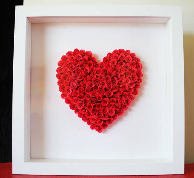 Heart Made Of Miniature Paper Roses in A Shadow Box, Gift For Her - image 1