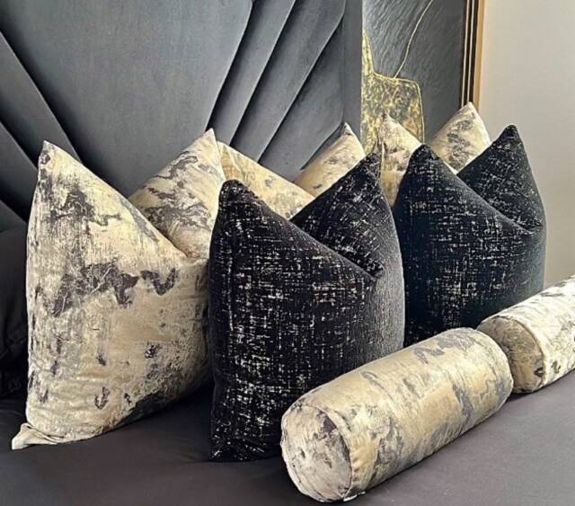"Gold Black Metallic Cushion - 16"" X 6" - image 1