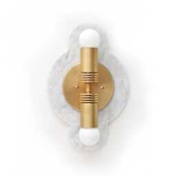 Cararra & Brass Double Vanity Sconce Marble Dining Room Wall Light Fixture Powder - thumbnail 2