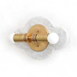 Cararra & Brass Double Vanity Sconce Marble Dining Room Wall Light Fixture Powder - thumbnail 4