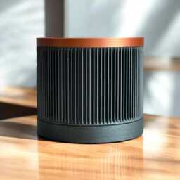 Black Ribbed Plant Pot With Bronze Accent Modern Draining Planter - thumbnail 2