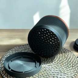 Black Ribbed Plant Pot With Bronze Accent Modern Draining Planter - thumbnail 3