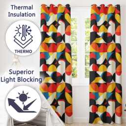 Colorful Abstract Petal Shapes Geometric Floral Seamless Pattern Readymade Eyelet Ring Top Thermal 100% Blackout Curtains - thumbnail 3