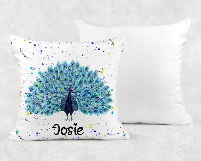 Personalised Watercolour Rainbow Peacock Cushion, Cuddle Pillow, Birthday Gift - image 1