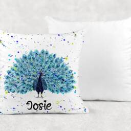 Personalised Watercolour Rainbow Peacock Cushion, Cuddle Pillow, Birthday Gift - thumbnail 2