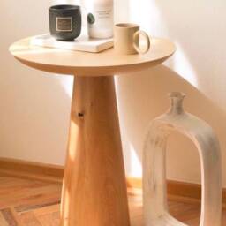 Handmade Linden Wood Mushroom Side Table Modern Plant Stand - thumbnail 3