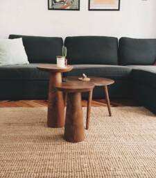 Handmade Linden Wood Mushroom Side Table Modern Plant Stand