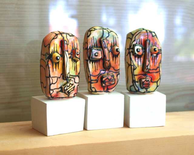 Cubist Ceramic Mini Art Sculptures Abstract Desk Decor, Set Of 3 - image 1