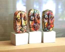 Cubist Ceramic Mini Art Sculptures Abstract Desk Decor, Set Of 3 - thumbnail 1