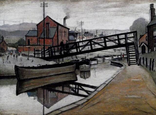 L S Lowry Art Print Barges On A Canal, Textured Fine Coating - image 1