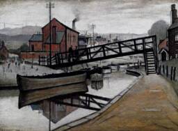 L S Lowry Art Print Barges On A Canal, Textured Fine Coating - thumbnail 1