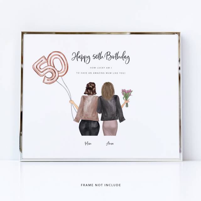 50Th Birthday Print For Mum/Gift Mum Personalised Happy Birthday Art Thoughtful Gifts - Mum004 - image 1