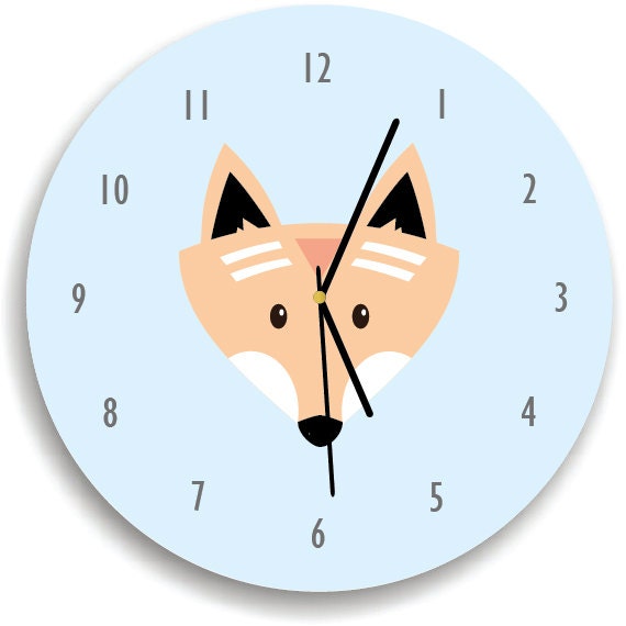 Fox Wall Clock - Woodland Clock, Pastel Nursery Kids Room Decor - image 1