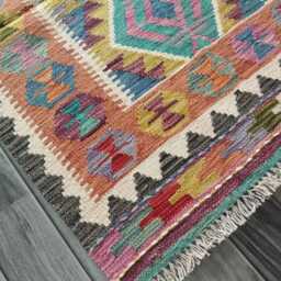 Kilim Rug Multicolour, Handmade Artisan Afghan Turkish Persian Rug, Navajo Moroccan Bohemian Flatweave, Natural Wool Dhurrie 115x81 cm - thumbnail 3