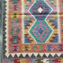 Kilim Rug Multicolour, Handmade Artisan Afghan Turkish Persian Rug, Navajo Moroccan Bohemian Flatweave, Natural Wool Dhurrie 115x81 cm - thumbnail 2