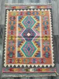 Kilim Rug Multicolour, Handmade Artisan Afghan Turkish Persian Rug, Navajo Moroccan Bohemian Flatweave, Natural Wool Dhurrie 115x81 cm - thumbnail 1