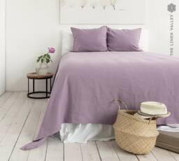 Light Lilac Linen Bedspread -Lavender King Queen Oversized Bed Cover- Rustic Stonewashed Soft Flax Coverlet - Breathable Throw Blanket