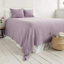 Light Lilac Linen Bedspread -Lavender King Queen Oversized Bed Cover- Rustic Stonewashed Soft Flax Coverlet - Breathable Throw Blanket - thumbnail 3