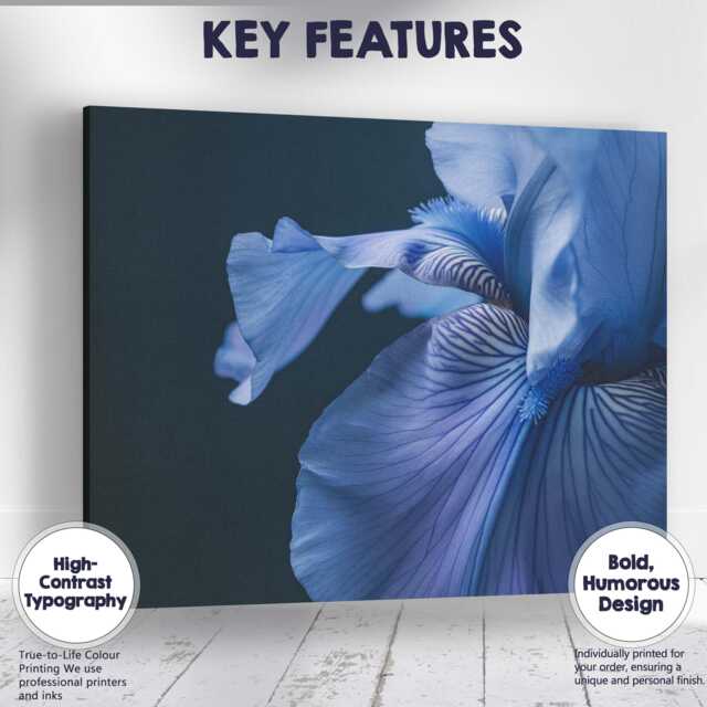 Blue Iris Macro Floral Photography Dark Botanical Close Up Canvas Wall Art Print Decor Picture Ready To Hang - image 1