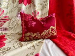 "Designers Guild Silk Pillow Red & Pink Beaded Decorative Cushion - 18""x 12" - thumbnail 1