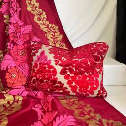 "Designers Guild Silk Pillow Red & Pink Beaded Decorative Cushion - 18""x 12" - thumbnail 3