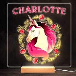Unicorn Head Flowers Colourful Square Personalised Gift Led Lamp Night Light - Bedroom