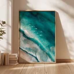 Surfing Poster, Retro Surf Print, Beachy Wall Art, Blue Summer Ocean Dopamine Decor, Beach Painting Coastal Decor - thumbnail 1
