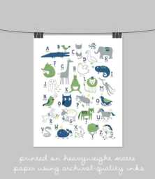 Alphabet Wall Art Animal Letters in Navy & Green - Multiple Sizes - thumbnail 1