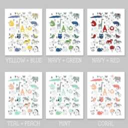 Alphabet Wall Art Animal Letters in Navy & Green - Multiple Sizes - thumbnail 2