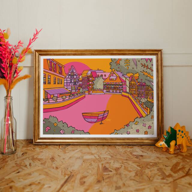 strasbourg Art Print France Travel Illustration, Colourful Wall Decor - image 1