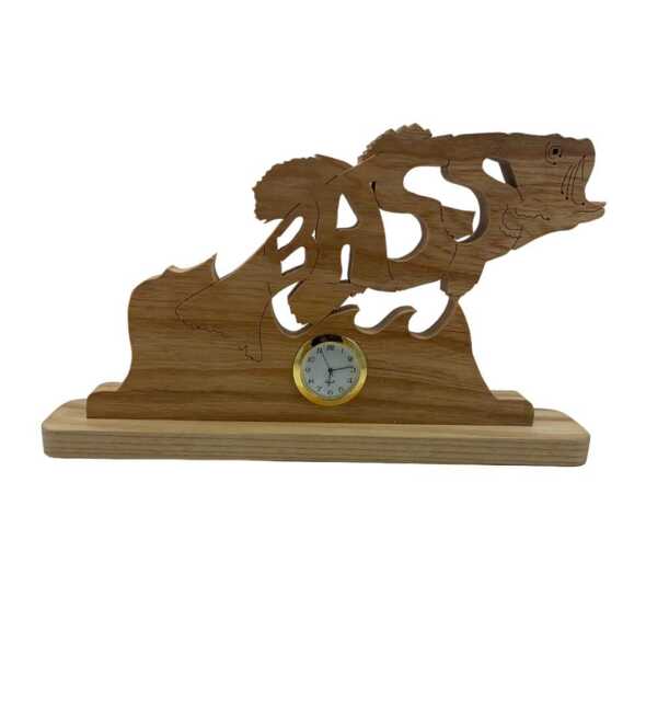 Handcrafted Ash Wood Bass Fish Clock Scroll Saw Desk Decor - image 1