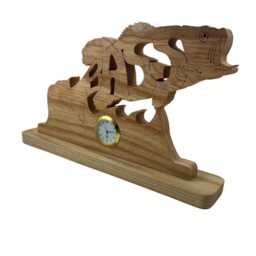 Handcrafted Ash Wood Bass Fish Clock Scroll Saw Desk Decor - thumbnail 2