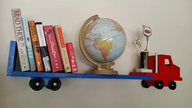 Red & Blue Large Truck Wood Bookshelf Bookcase Wall Fixture - image 1