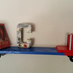 Red & Blue Large Truck Wood Bookshelf Bookcase Wall Fixture - thumbnail 3