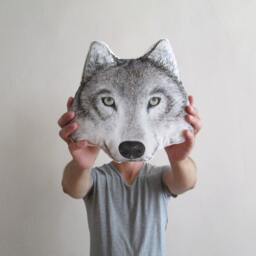 Wolf Throw Decorative Pillow Animal Shaped Cushion Faux Taxidermy Handpainted Wolf Lifelike Wild Spirit Fantasy Woodland Rustic Home Decor - thumbnail 2