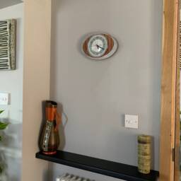 Zebra Wood Accent Atomic Wall Clock Mid-Century Style - thumbnail 4