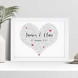 Personalised Heart Word Art Print - Wedding Keepsake Gift - thumbnail 1