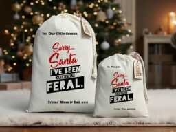 Sorry Santa I've Been Feral - Funny Personalised Sack Christmas Stocking For Teenagers, Kids & Adults Sarcastic Gift - thumbnail 1